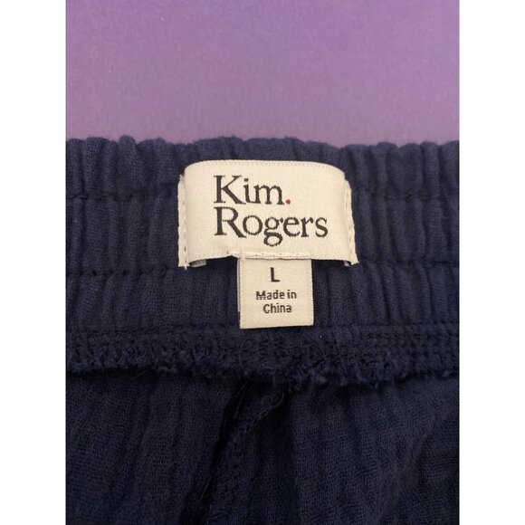 Kim Rogers Women's Navy Blue 100% Cotton Gauze Pants W/ Elastic Waist Size L - Picture 4 of 5